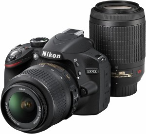 ニコン デジタル一眼 Nikon D3200 ダブルズーム ブラック 中古 スマホに送れる Wi-Fi機能SDカード付き 届いてすぐに使える