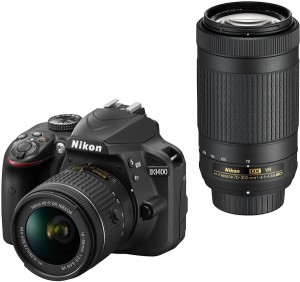 ニコン デジタル一眼 Nikon D3400 ダブルズームキット ブラック 中古 Bluetooth搭載 新品SDカード付き 届いてすぐに使える