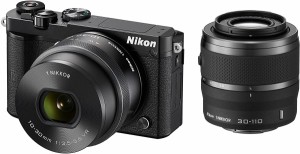 ニコン ミラーレス Nikon 1 J5 ダブルズームレンズキット ブラック 中古 Wi-Fi搭載 microSDカード付き 届いてすぐに使える