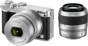 ニコン ミラーレス Nikon 1 J5 ダブルズームレンズキット シルバー 中古 Wi-Fi搭載 microSDカード付き 届いてすぐに使える