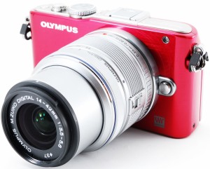 オリンパス ミラーレス OLYMPUS PEN Lite E-PL3 レンズキット レッド 中古 スマホに送れる