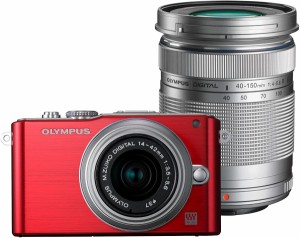 オリンパス ミラーレス OLYMPUS PEN Lite E-PL3 ダブルズームキット レッド 中古 スマホに送れる