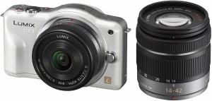 パナソニック ミラーレス Panasonic LUMIX DMC-GF3 ダブルレンズキット シェルホワイト 中古 新品SDカード付き 届いてすぐに使える