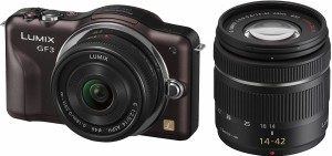 パナソニック ミラーレス Panasonic LUMIX DMC-GF3 ダブルレンズキット センシュアルブラウン 中古 新品SDカード付き 届いてすぐに使える