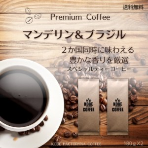 プレミアムコーヒー 2カ国 飲み比べセット【 ブラジル ・ マンデリン 】各180g 合計360g コーヒー豆 お試し (豆のまま) 誕生日