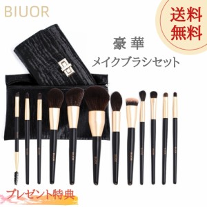 BIUOR 天然毛 豪華12本メイクブラシセット アイシャドウ 超買得 化粧筆 高級タクロン 天然毛 大毛量 超柔らかい 専用ポーチ付 携帯 収納 