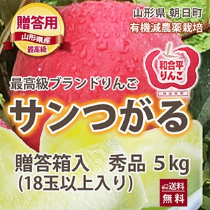 つがる りんご 送料無料 【 贈答用 サンつがるりんご 5kg 満杯詰め 】 リンゴ 葉取らずりんご 山形 有機低農薬栽培 山形 朝日町 和合平 