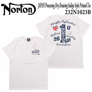 メール便発送 Norton ノートン 服  半袖 Tシャツ 232N1023B JAPAN加工 ドライ ドローイング インディゴ風 プリント Tee バイカー カジュ