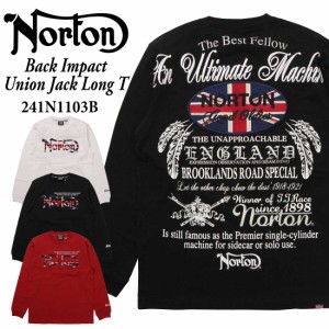 Norton ノートン 服  長袖 Tシャツ 241N1103B バック インパクト ユニオンジャック ロンT クルーネック アメカジ バイカー バイク メンズ