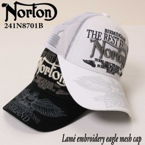 Norton ノートン 服  帽子 キャップ 241N8701B ラメ 刺繍 イーグル メッシュ キャップ アメカジ メンズ バイカー 3D刺繍 