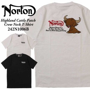 Norton ノートン 服  半袖 Tシャツ 242N1006B ハイランドキャトル ワッペン Tシャツ クルーネック アメカジ バイカー バイク メンズ ロゴ