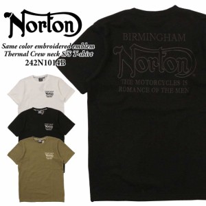 Norton ノートン 服  半袖  Tシャツ 242N1014B 同色エンブレム刺繍 サーマル クルーネック アメカジ バイカー バイク メンズ ロゴ 