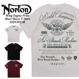 Norton ノートン 服 半袖 Tシャツ 242N1021B ウイングエンジン プリント  天竺 半袖Tシャツ メンズ アメカジ バイカー バイク メンズ ロ