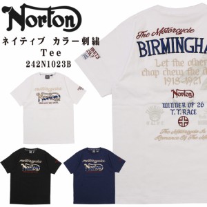 Norton ノートン 服  半袖  Tシャツ 服 アパレル 242N1023B 半袖Tシャツ ネイティブカラー刺繍 T ロゴ メンズ トップス アメカジ バイカ