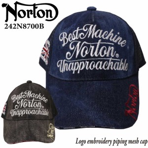 Norton ノートン 服  帽子 キャップ 242N8700B ロゴ 刺繍 パイピング デニム メッシュキャップ バイカー メンズ ユニオンジャック