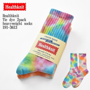 Healthknit ヘルスニット Tie dye 2pack heavyweight socks オレンジ/イエロー 191-3613 ヘルスニット タイダイ 2Pソックス メンズ レデ