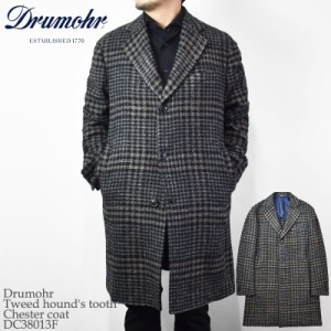 Drumohr ドルモア Tweed hound’s tooth Chester coat DC38013F ハウンドトゥース ツイード ブラック グレー チェスター コート 千鳥格子