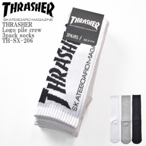 THRASHER スラッシャー Logo pile crew 3pack socks TH-SX-206  ロゴ 底パイル クルー丈 ソックス 3足組 スケーター ストリートメンズ レ