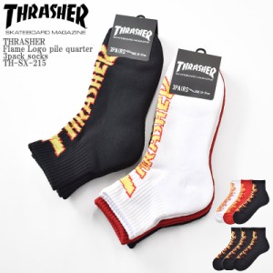 THRASHER スラッシャー Flame Logo pile quarter 3pack socks TH-SX-215 ファイヤー ロゴ 底パイル クォーター丈 くるぶし ソックス 3足