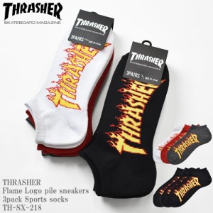 THRASHER スラッシャー Flame Logo pile sneakers 3pack Sports socks TH-SX-218 ファイヤー ロゴ 底パイル くるぶし ソックス 3足組 ス