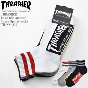 THRASHER スラッシャー Logo pile quarter 3pack Sports socks TH-SX-219 ファイヤー ロゴ 底パイル クォーター ソックス 3足組 スケータ