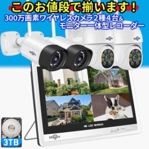 防犯カメラセット 屋外 家庭用 ワイヤレス 防犯カメラ 4台 セット ネット環境なし ドーム型 パンチルト 監視カメラ HDD 3TB