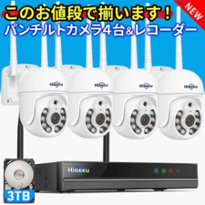 防犯カメラ 屋外 家庭用 セット ワイヤレス wifi 4台 レコーダー パンチルト 防犯カメラセット 監視カメラ 屋内 HDD 3TB