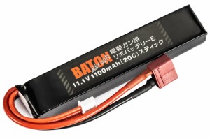 《3%OFFクーポン有》BATON airsoft 電動ガン用リポバッテリー 11.1v1100mAh 40C - 20C ショートスティック Tコネクター