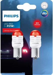 PHILIPPS フィリップス PHILIPS フィリップス Ultinon Pro3000 ストップランプ用LED 12V S25 P21W 鮮明な赤色ランプ シングル球 2個入り 