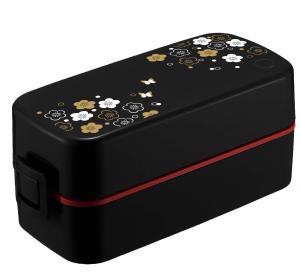 アスベル ランチボックス2段 うめ花バッグ付 「ランタス」 ブラック SS-T620(522251)