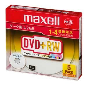 マクセル データ用1-4倍速対応DVD+RW 記憶容量4.7GB 5枚パック1枚ずつプラケース入 (5mmケース) プリンタブルホワイト (D+RW47PWB.S1P5S 