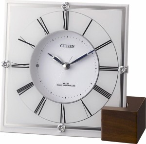 リズム時計 CITIZEN (シチズン) 電波 置き 掛け 兼用 時計 マリアージュ707 木製台座 白 4RY707-003