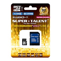 SUPER TALENT スーパータレント UHS-I microSDHCメモリーカード 32GB Class10 SDHC変換アダプタ付 ST32MSU1P