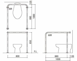 新協和 バリアフリー手摺 洋式トイレ用標準取32mm ヘアライン