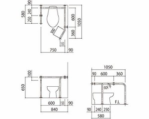 新協和 バリアフリー手摺 洋式トイレ用右勝手 38mm ヘアライン