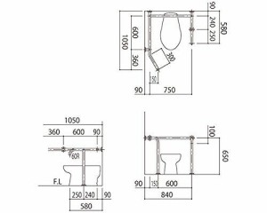 新協和 バリアフリー手摺 洋式トイレ用左勝手 32mm ヘアライン