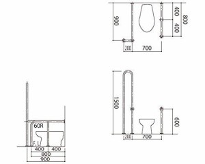 新協和 バリアフリー手摺 洋式トイレ用左勝手 34mm バフ研磨