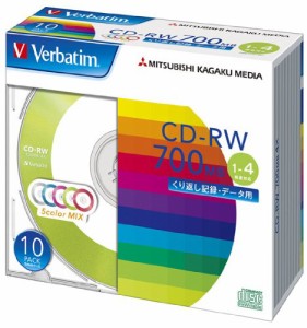 MITSUBISHI 三菱電機 Verbatim製 データ用CD-RW 700MB 1-4倍速 5色カラーMIX (印刷不可) 5mmケース入り 10枚 (SW80QM10V1)