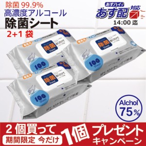 【新商品】あす配対応 送料無料 2+1袋セット フジ アルコール75％配合 除菌シート 100枚入／袋×3袋 99.9％除菌 アルコールシート　 ウェ