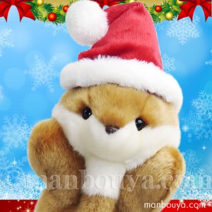 クリスマス ぬいぐるみ うさぎ 動物 ハンドパペット キュート販売 CUTE ウサギ ブラウン サンタ帽子 まんぼう屋ドットコム