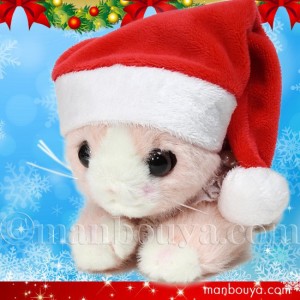 猫 ぬいぐるみ クリスマス プレゼント たけのこ TAKENOKO ローズ（ピンク） サンタ帽子 16cm まんぼう屋ドットコム