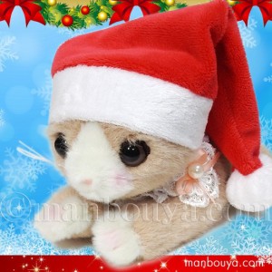 猫 ぬいぐるみ クリスマス プレゼント たけのこ TAKENOKO シャトン ベージュ サンタ帽子 16cm まんぼう屋ドットコム