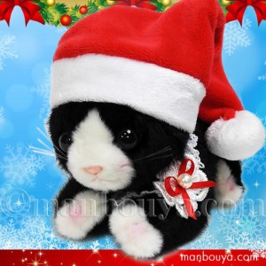 猫 ぬいぐるみ クリスマス プレゼント たけのこ TAKENOKO シャトン ノワール（黒）サンタ帽子 16cm まんぼう屋ドットコム