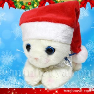 猫 ぬいぐるみ クリスマス プレゼント たけのこ TAKENOKO シャトン ブラン（白）サンタ帽子 16cm まんぼう屋ドットコム