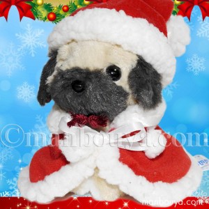 クリスマス ぬいぐるみ 犬 TAKENOKO たけのこ パグ ベージュ サンタ衣装  まんぼう屋ドットコム