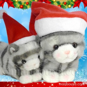 猫 ぬいぐるみ クリスマスプレゼント たけのこ TAKENOKO プチどりーむミニ ＆プチプチらんど ネコ グレー サンタ帽子 まんぼう屋ドットコ