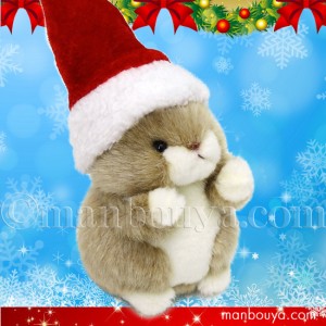 クリスマスプレゼント ぬいぐるみ うさぎ たけのこ TAKENOKO プチプチらんど 森のなかま ウサギ 茶 13cm サンタ帽子 まんぼう屋ドットコ
