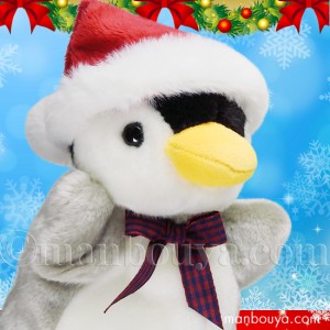 クリスマス ぬいぐるみ ペンギン ハンドパペット 水族館グッズ AQUA アクア ベビーペンギン サンタ帽子 まんぼう屋ドットコム　