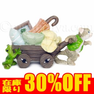 【在庫限り30%OFF】ネコとカエルの置物 動物 ミニチュア オーナメント インテリア雑貨 猫と蛙と荷車 まんぼう屋ドットコム