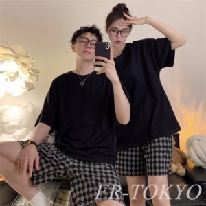 【ペア販売】夏新作 チェック柄カップルパジャマ ペアルックパジャマ ルームウェア レディースパジャマ メンズパジャマ 半袖 部屋着 セッ